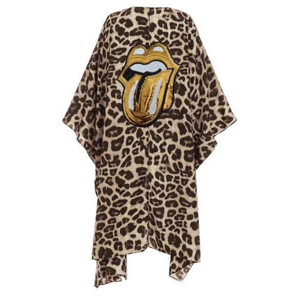 WILD NOMAD Jackets & Blazers - Ibiza Brown Leopard Kimono Gold Tongue Sequins